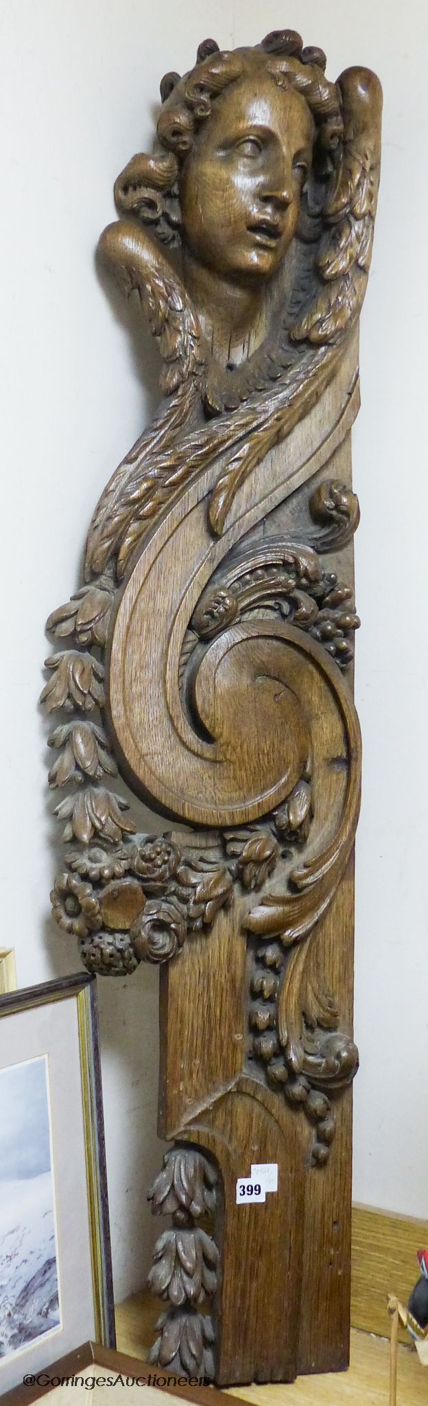 A large 18th century carved oak architectural frament